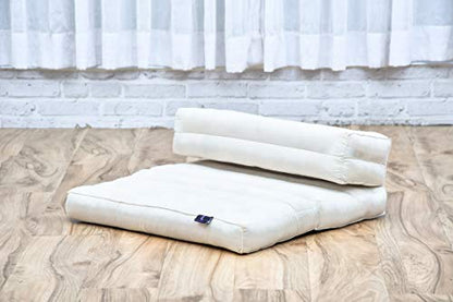 Leewadee Foldable Floor Mattress – 2 in 1 Floor Meditation Mat for Yoga and Relaxation, Seating Futon with Kapok - color: Cl01 - Ecru