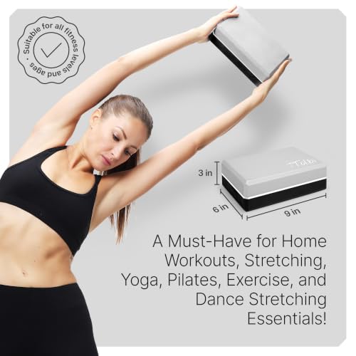 Yoga Blocks 2 Pack with Strap and Guide – Soft Non-Slip EVA Foam Blocks | High-Density Pilates Blocks for Home Workouts, Dance, Ballet, Gymnastics & Stretching Exercise, Dance Accessories and Gifts - color: Gray/Black - Stretch Band Black