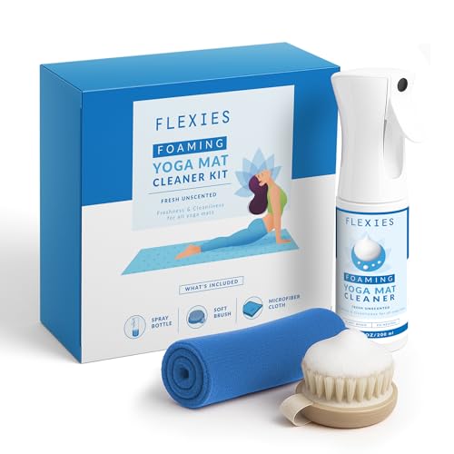 Flexies Foaming Yoga Mat Cleaner Spray Kit, Plant Based Non Toxic Mat Cleaner with Brush and Microfiber Cloth, Yoga Essentials for Women and Men, Pilates Mat Care, Fragrance Free - color: Fragrance Free
