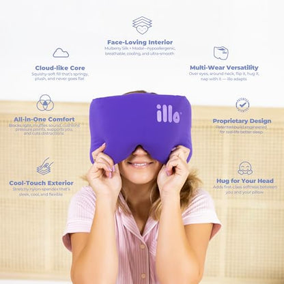 illo Sleep Mask for Women, Thick Fluffy Full Head Blocks Light Muffle Sound - color: Violet Dream