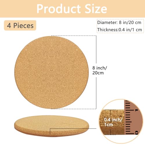 8 Inch Cork Plant Coasters, 4 Pcs Double Layers Thickened Cork Plant Mats, Cork Coasters for Plants, Cork Mats for Plant, Plant Coasters for House Plants - size: 8 Inch