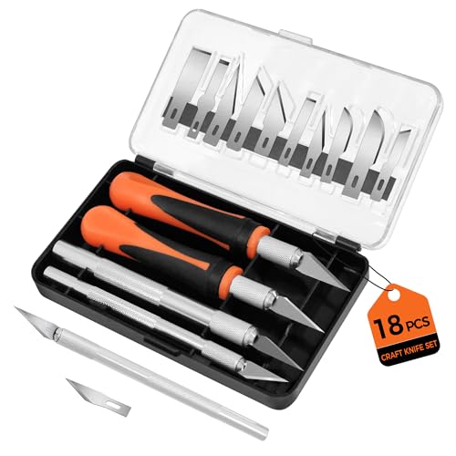 Exacto Knife Set,4 Knife with 14p SK5 Steel Blades for Carving,Scrapbooking - size: 18-PCS