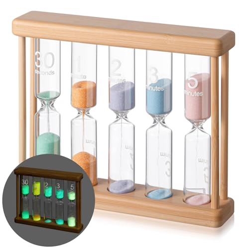 Halloscume 5 Pcs Glow in the Dark Sand Timer 0.5/1/2/3/5 Wooden Hourglass