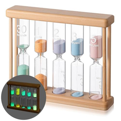 Halloscume 5 Pcs Glow in the Dark Sand Timer 0.5/1/2/3/5 Wooden Hourglass