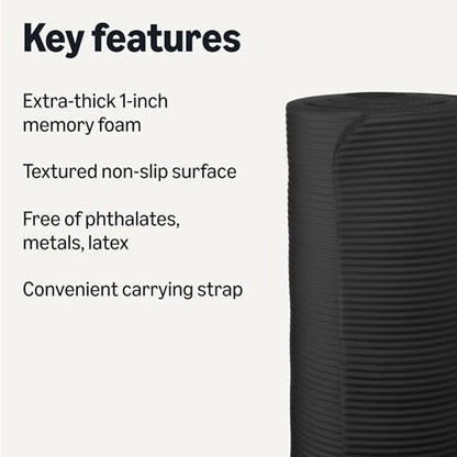 Amazon Basics Extra Thick Exercise Yoga Mat with Carrying Strap - color: Black, style: 1-Inch