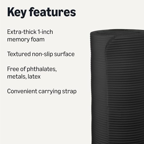 Amazon Basics Extra Thick Exercise Yoga Mat with Carrying Strap - color: Black, style: 1-Inch