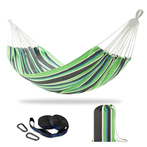 Brazilian Double Hammock with Tree Straps, Extra Large, 450 lbs Capacity | Soft Woven Cotton Fabric, 94.5 × 63 in, 2-Person Hammock with Carry Bag for Backyard, Patio, Indoor & Outdoor, Black Stripe - color: Black Stripe, size: X-Large