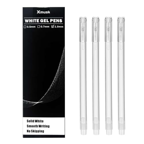 4 Pack White Gel Pens with 1.0mm Fine Tip Drawing for Black Paper | Smooth Ink Flow, High Opacity, Quick Drying, White Gel Pen for Detailing, Journaling, Highlighting, Coloring - style: 4 White x 1.0 mm