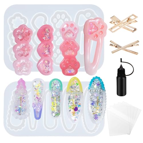 Hair Clips Resin Shaker Molds Set Barrette Pack of 12 Epoxy Silicone Trays Precision Tip Applicator Bottle Kit Bundle - color: Hair Clips Craft Pack of 12