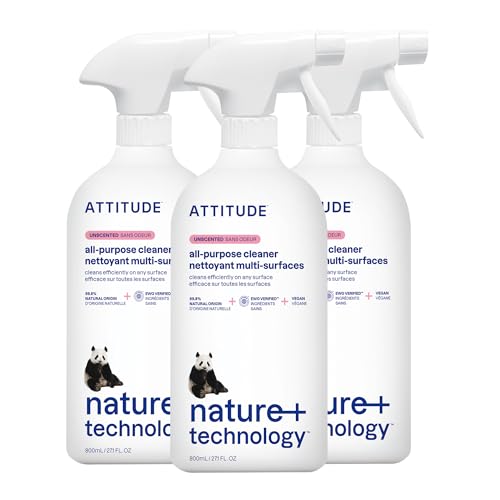 ATTITUDE 다목적 클리너 스프레이, EWG 인증, 비건, 94% 식물 기반 성분으로 제작, 주방, 욕실, 유리 등에 줄무늬 없음, 무향, 700ml(27.1온스) (3팩) - size: 27.1 Fl Oz (Pack of 3)