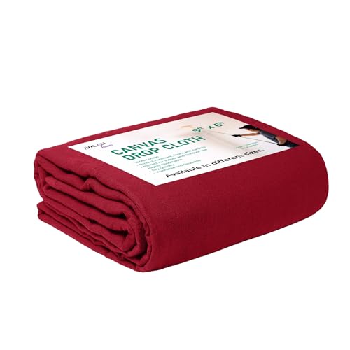 Canvas Drop Cloth for Painting 9x6 feet Pack of 1-8oz Painters Drop Cloths for Painting - All Purpose Canvas Tarps for Floor & Furniture Protection - Recycled Cotton Fabric - color: Red, size: 9x6 Ft - 1 pc