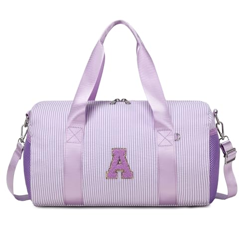 Personalized Initial Dance Bag for Girls,Small Gym Sport Yoga Dance Bags Gift for Kid,Cute Letter Kid Weekender Ballet Bags,Toddler Travel Duffle Tote with Adjustable Straps(Purple-A) - color: Purple, style: A
