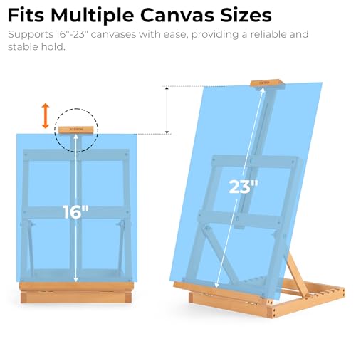 VISWIN Heavy-Duty Table Top Easel for Painting, Adjustable Beech Wood Tabletop Easel, Hold Canvas up to 23”, Portable Art Desktop Easel Stand for Adults, Artists, Beginners – Natural - color: Natural
