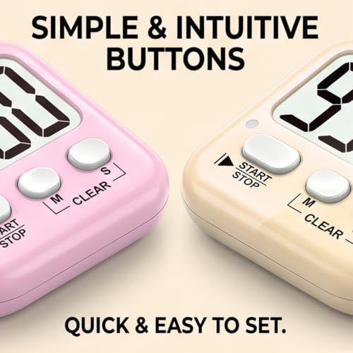 Antonki 2 Pack Digital Timer for Kids Classroom Kitchen Timers for Cooking | w/ Battery, Easy to View, Alarm, Mute Mode, Count Down/Up, Magnetic, Kickstand, Hanging, Classroom Timer for Teacher Supplies - color: 2 * Lovely Pink + Light Peach