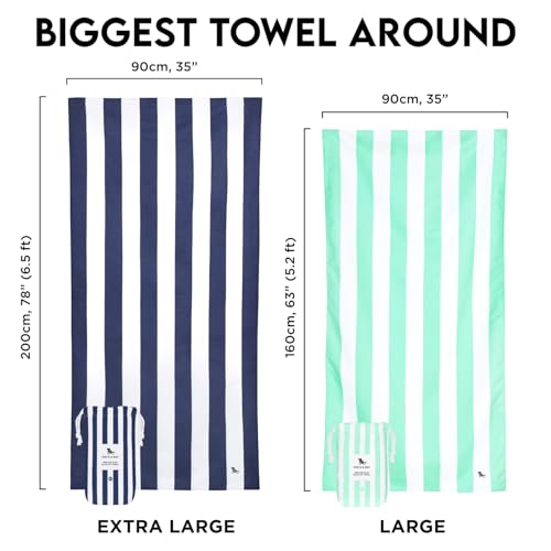 Dock & Bay Beach Towel - Quick Dry, Sand Free - Compact, Lightweight - 100% Recycled - Includes Bag - Cabana - Kamari Charcoal - Large (160x90cm, 63x35) | Sand-Resistant, Includes Travel Bag, Lightweight & Compact, 100% Recycled DryQ Fabric, Large (160x90