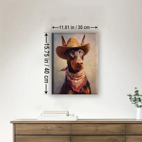 Aeontinity Cowboy Doberman Animal Framed Canvas DIY Paint by Numbers Kit Bar Cafe Cave Home Room Wall Bathroom Porch Patio Decor Gift, 16 x 12 Inch - color: COWBOY DOBERMAN