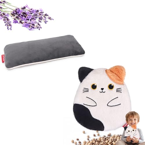 Lavender Weighted Eye Pillow for Yoga, Microwavable Moist Heat Eye Compress Mask Pillow comfheat Cat Microwave Heating Pad for Pain Relief, Unscented Microwavable Heating Pads Stuffed Animal