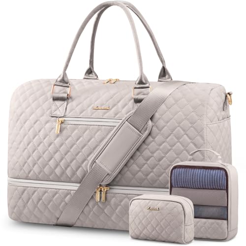 LOVEVOOK Travel Duffle Bag for Women, Weekender Overnight Bag with Shoe Compartment, Carry on Bag with Toiletry Bag, Gym Duffel Bag with Wet Pocket, Hospital Bags for Labor and Delivery 3 Pcs Set - color: Nude_1, size: Large