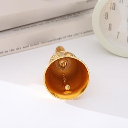 Super Loud Brass Hand Call Bell for Dinner & Seniors Bedside-Gold - color: Gold