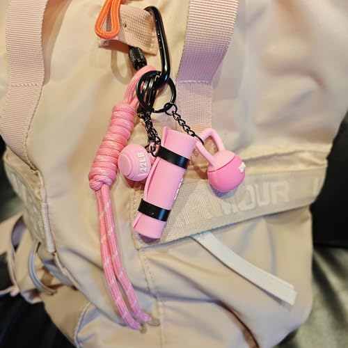 Fitness Keychain Barbell Dumbbell Keychain Bag Purse Charms Gym Lovers Fitness Enthusiast Gift Bag backpack Charms - color: Pink-yoga