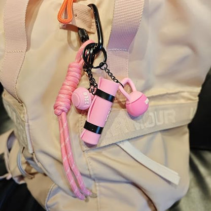 Fitness Keychain Barbell Dumbbell Keychain Bag Purse Charms Gym Lovers Fitness Enthusiast Gift Bag backpack Charms - color: Pink-yoga