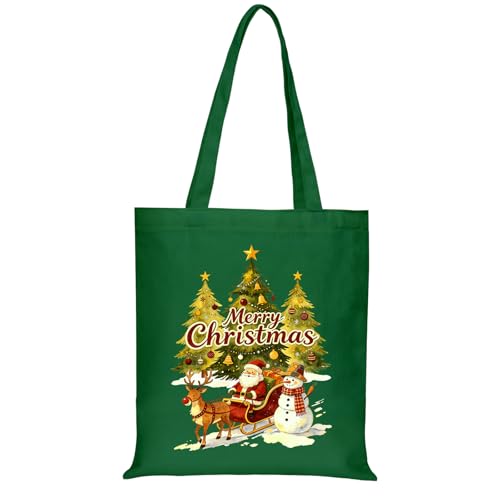 Canvas Tote Bag with Zipper for Women, Halloween Trick or Treat Bags Bulk | 13.8" x 15.3" Fashionable Two-Tone Cotton Tote Bag for Crafts, DIY Your Creative Designs - color: [A0] Christmas - Green
