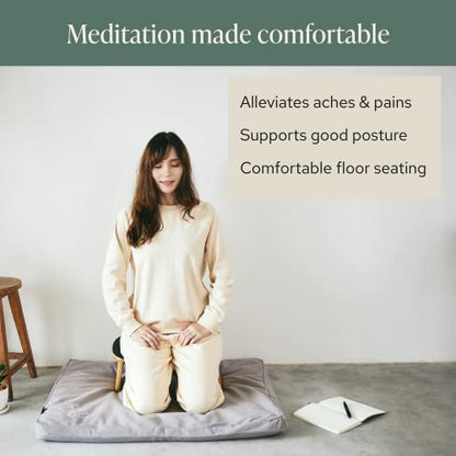 Mindful Modern Bamboo Bench and Zabuton Meditation Mat Bundle - Small Kneeling Meditation Bench with Locking Magnetic Hinges - Wooden Kneeling Ergonomic Bamboo Seiza and Mat for Meditation
