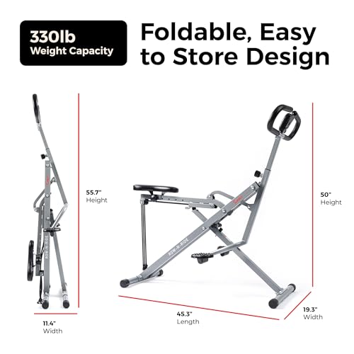 Sunny Health & Fitness Smart Row-N-Ride Glute & Leg Trainer, Foldable Squat Assist Rower with Exclusive SunnyFit App Connection - color: Grey