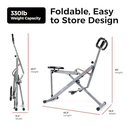 Sunny Health & Fitness Smart Row-N-Ride Glute & Leg Trainer, Foldable Squat Assist Rower with Exclusive SunnyFit App Connection - color: Grey