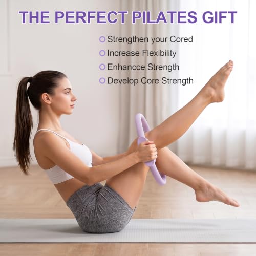 Pilates Ring 15 Inch Magic Circle Ring, Dual Padded Handles Pilates Exercise Circle, Adjustable Yoga Ring - color: Purple