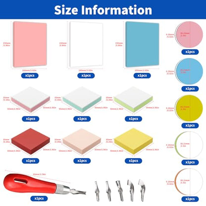21Pcs Linocut Kit for Printmaking, 14Pcs Rubber Block Stamp Carving Blocks and Linoleum Carving Tools for DIY Crafts & Art Projects