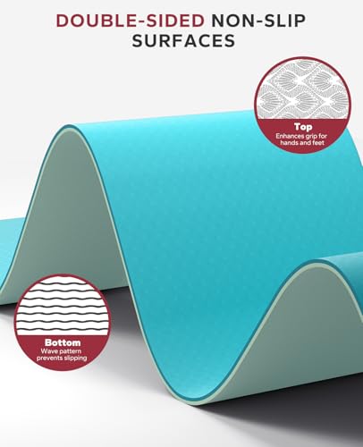 HAPBEAR Large Yoga Mat - 72"x36"x6mm (1/4 inch), Extra Wide Non-Slip Exercise Mat for Home Workout, Yoga, Pilates & Stretching, Durable, Includes Carry Bag - color: Turquoise/Mint green