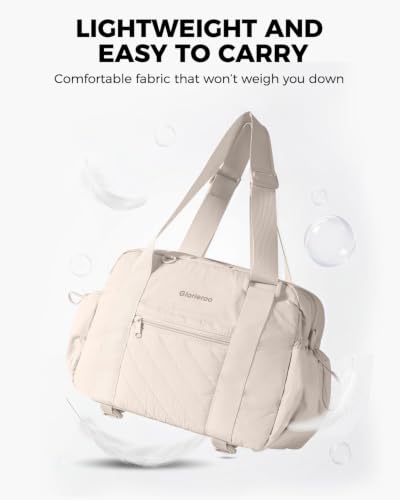 Small Gym Bag for Women - Duffle Weekender Work Duffel Carry on Tote Bag | Puffer Yoga Mat Holder Wet Compartment Coin Purse BPA-Free - color: Khaki
