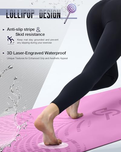LOLLIPOP Thick Yoga Mat, Non-Slip Exercise Mat for Yoga, Pilates, Stretching Fitness & Exercise Mat with Easy-Cinch Carrier Strap - color: Pink & Royal Blue Lollipops, size: 24" Standard