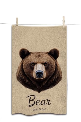 Cute Furry Brown Bear Beach Towel Wildlife Fluffy Head Face Beast Grizzly Face Towels Suit Travel Sports Pool Swimming Bath Camping Spa Gym Yoga,15x30 Inch - color: Cute Furry Brown Bear