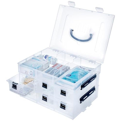MyGift 11 Inch Clear Plastic Storage Box Container, Arts and Crafts Sewing Supplies Organizer Case with Black Accents, 24 Customizable Compartments, and 6 Drawers with Removable Dividers | Sewing Supplies Organizer Case with Black Accents, 24 Customizable