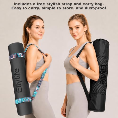 Yoga Mat - Non Slip Natural Rubber Yoga Mat, Alignment Lines, Ultimate Grip | Anti-Tear, Durable & Thick 5mm, Skin-Friendly with Free Carry Strap, Bag, for Yoga, Pilates Fitness and Floor Exercises - color: Gray