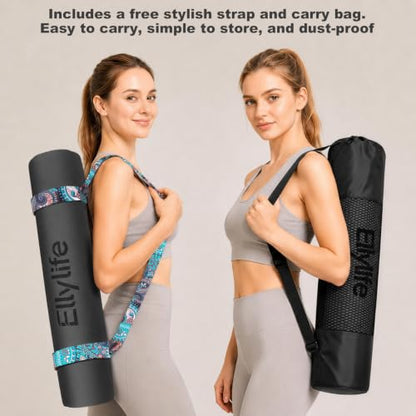 Yoga Mat - Non Slip Natural Rubber Yoga Mat, Alignment Lines, Ultimate Grip | Anti-Tear, Durable & Thick 5mm, Skin-Friendly with Free Carry Strap, Bag, for Yoga, Pilates Fitness and Floor Exercises - color: Gray
