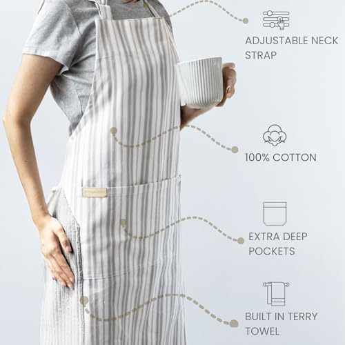 100% Cotton Kitchen Apron with 2 Pockets – Adjustable Chef Apron for Cooking Baking BBQ – Unisex Apron - color: Wipe Grey