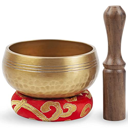 Tibetan Singing Bowl Set - Easy To Play for Beginners - Authentic Handcrafted Mindfulness Meditation Holistic Sound 7 Chakra Healing Gift by Himalayan Bazaar (3.5") - color: Gold - 3.5 Inch
