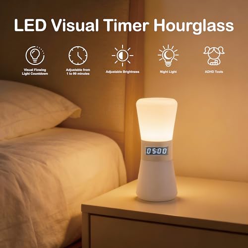 Rechargeable Digital Hourglass, LED Visual Timers, 1-99 Mins - color: Warm White