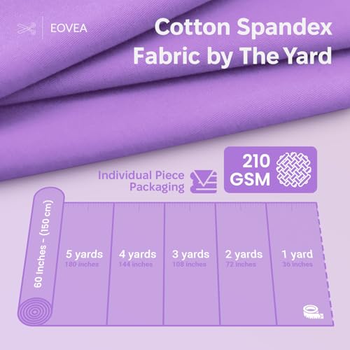 EOVEA - Cotton Spandex Fabric by The Yard - 4 Way Stretch Jersey Knit - Spandex & Cotton T-Shirt Fabric - Lightweight, Breathable - 60" Wide Roll| 10 oz(Lilac, 1 Yard) - color: Lilac, size: 1 Yard