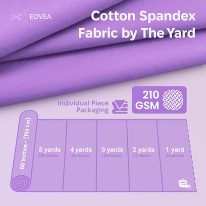 EOVEA - Cotton Spandex Fabric by The Yard - 4 Way Stretch Jersey Knit - Spandex & Cotton T-Shirt Fabric - Lightweight, Breathable - 60" Wide Roll| 10 oz(Lilac, 1 Yard) - color: Lilac, size: 1 Yard
