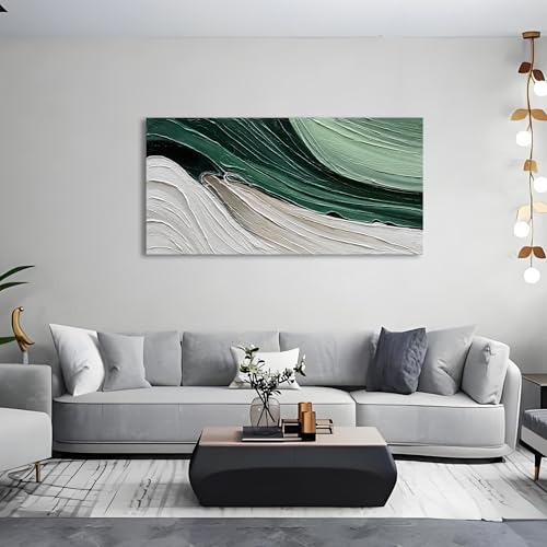 Art 30x60 inch Hand Painted Green and White Textured Oil Paintings Large Modern Abstract Canvas Art Home wall Decoration - color: Dn179