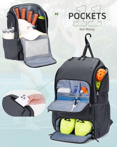 sportsnew Black Yoga Mat Bag (Full Zip, Water Bottle & Wet Pockets). For Women & Men + Gray Pickleball Backpack (Waterproof, Shoe Compartment, Fence Hook)