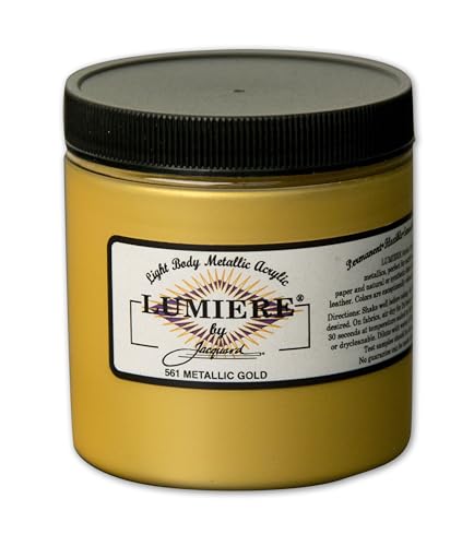 Jacquard Lumiere 8oz Fabric Paint Metallic Gold - Metallic Paint for Fabric Paper Wood Ceramic and Metal - Light-bodied Metallic Acrylic Paint - Lightfast & Vibrant Metallic Acrylic Paints - color: Metallic Gold, size: 8 Fl Oz (Pack of 1)