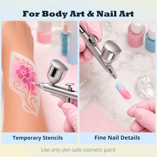Gocheer Airbrush Gun Kit, 0.2mm & 0.5mm Nozzle Set, 3 Paint Cups/Bottles (9ml, 20ml & 40ml), Moisture Filter & Adapters, Dual Action Gravity Feed Spray Gun for Miniatures, Models, Nail Art & Makeup