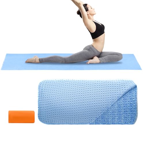 Hot Yoga Mat Towel Non Slip, Anti-Slip Silicone Grip Dot, Waffle Fiber 400GSM,72'' x 25'' Mat Size,Grippy Yoga Mat Cover Keep Mat Cleaning, Summer Workout Hot Exercise,Bikram,Pilates Sweat Absorbent