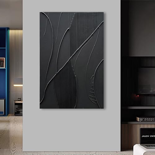 NANKAI Art Hand-Painted Modern Minimalist Abstract Art Black Texture Oil Painting Large Home Wall Art Deco Oil Painting 45x30 inches - color: Nkhb179