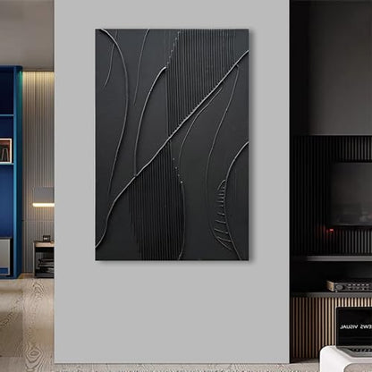 NANKAI Art Hand-Painted Modern Minimalist Abstract Art Black Texture Oil Painting Large Home Wall Art Deco Oil Painting 45x30 inches - color: Nkhb179